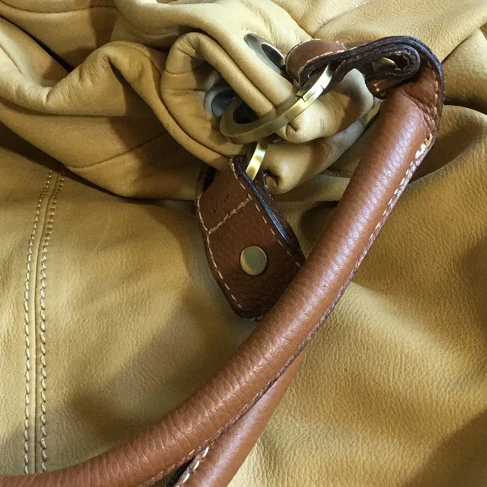Coldwater Creek Buff Yellow Leather Hobo Bag